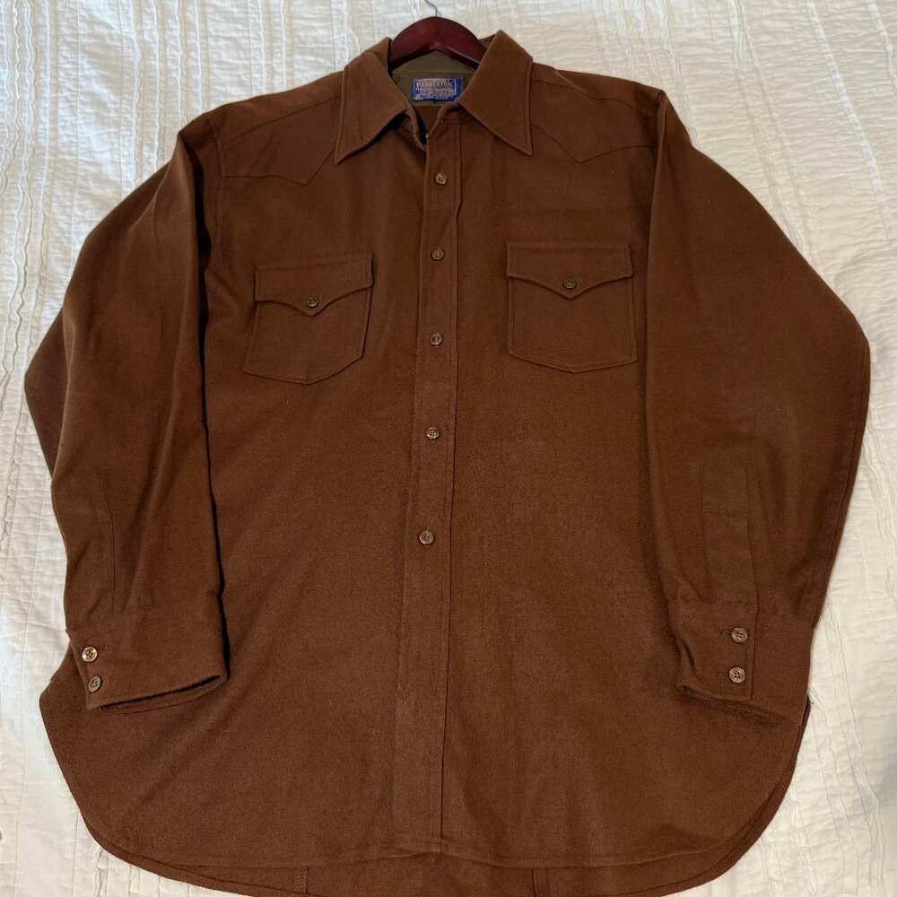 Pendleton Mens Button Up 100% Wool Brown Size XL